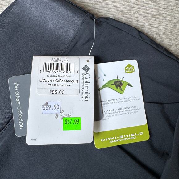 Columbia Omni Shield Womens Capri Pants L Black Adera Relaxed Faux Wrap NWT - Picture 4 of 13